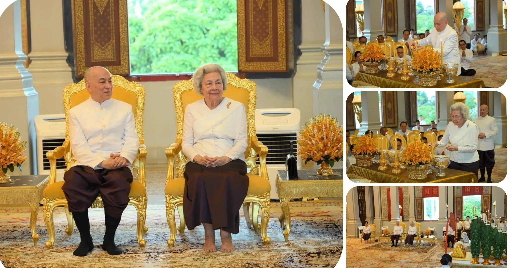 ព្រះអង្គទាំងទ្វេយាងជាព្រះរាជាធិបតីក្នុងព្រះរាជពិធីចាក់ទឹកដូងថ្វាយព្រះបិតរ នៅព្រះទីនាំងទេវាវិនិច្ឆ័យមហៃមហាស្ថាន